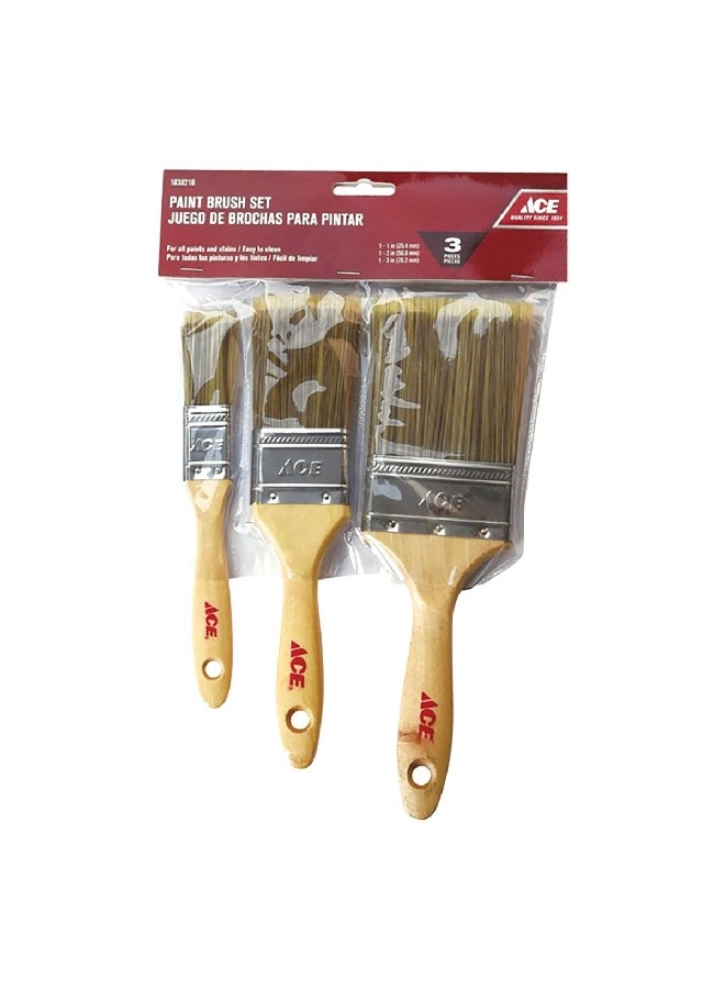 ACE 3-Piece Synthetic Wooden Handle Multi-Purpose Soft-Bristled Professional Paint Brush Set Multicolour 21.4 x 2.083 x 29.6 cm 1838218 - Image 1