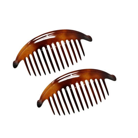 Parcelona French Banana Wide Edge Tortoise Shell Brown Extra Large 7 Celluloid 13 Teeth Set of 2 Side Hair Combs for Women and Girls