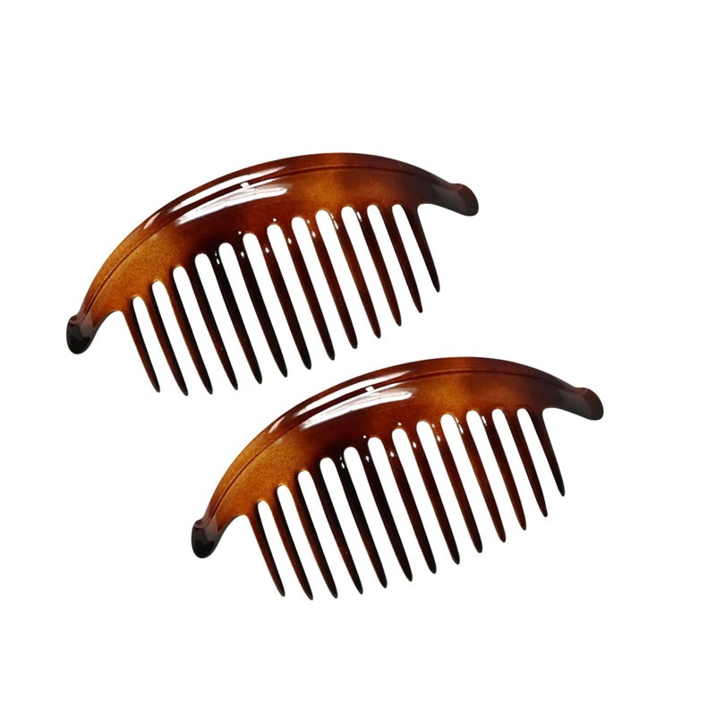 Parcelona French Banana Wide Edge Tortoise Shell Brown Extra Large 7 Celluloid 13 Teeth Set of 2 Side Hair Combs for Women and Girls