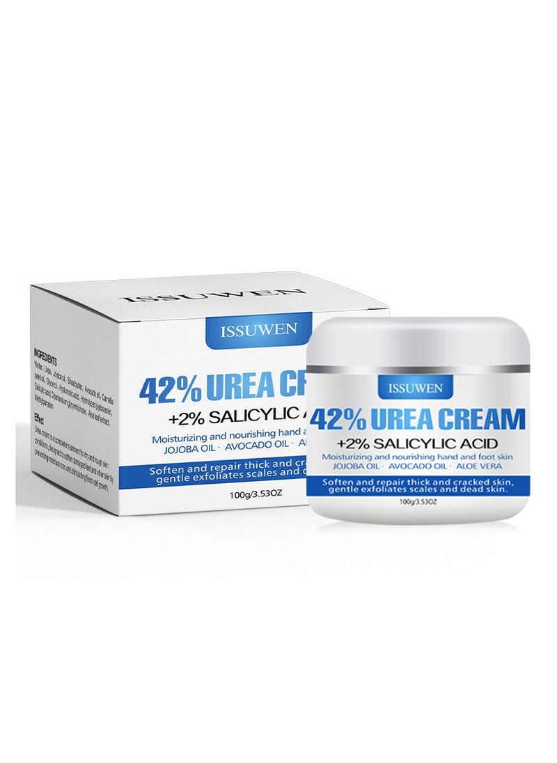 ISSUWEN Urea Cream 42%, Foot Cream For Dry Cracked Heels, Hands, Heels, Elbows, Nails, Knees，Urea Cream 42 Percent For Feet, Moisturizing & Exfoliating Foot Cream With 2% Salicylic Acid, Exfoliates Dead Skin  - Image 1