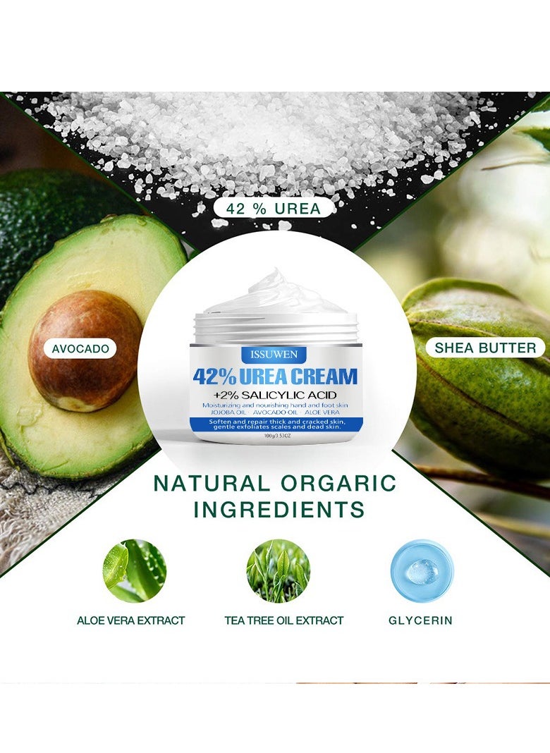 ISSUWEN Urea Cream 42%, Foot Cream For Dry Cracked Heels, Hands, Heels, Elbows, Nails, Knees，Urea Cream 42 Percent For Feet, Moisturizing & Exfoliating Foot Cream With 2% Salicylic Acid, Exfoliates Dead Skin  - Image 2