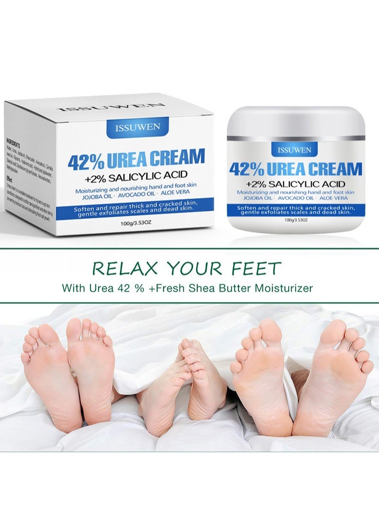 ISSUWEN Urea Cream 42%, Foot Cream For Dry Cracked Heels, Hands, Heels, Elbows, Nails, Knees，Urea Cream 42 Percent For Feet, Moisturizing & Exfoliating Foot Cream With 2% Salicylic Acid, Exfoliates Dead Skin  - Image 4
