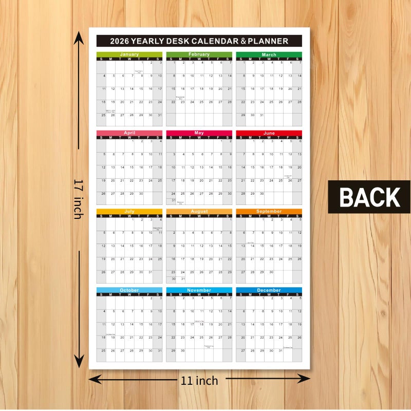 YvnShine 2026 Wall Desk Calendar 11x17 Inch, Reversible 2-Sided Horizontal or Vertical, 12 Month with Generous Block Space & Holidays Marked for Office, Home, School - 2 Pack (1 Laminated & 1 Cardstock) - Image 5