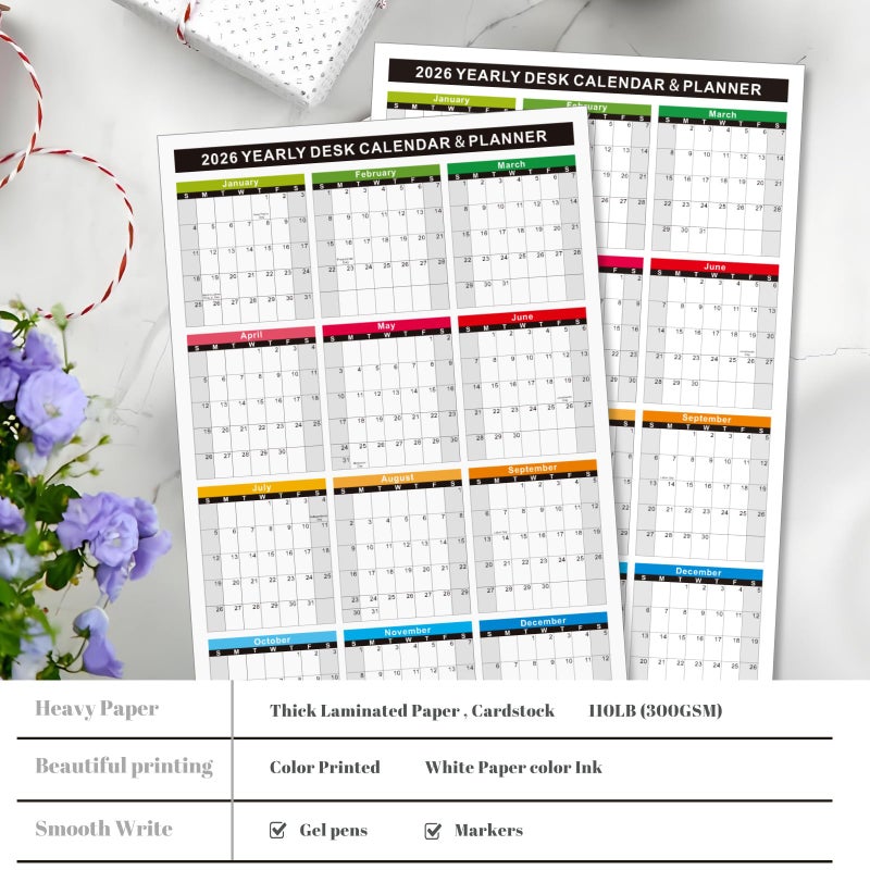 YvnShine 2026 Wall Desk Calendar 11x17 Inch, Reversible 2-Sided Horizontal or Vertical, 12 Month with Generous Block Space & Holidays Marked for Office, Home, School - 2 Pack (1 Laminated & 1 Cardstock) - Image 3
