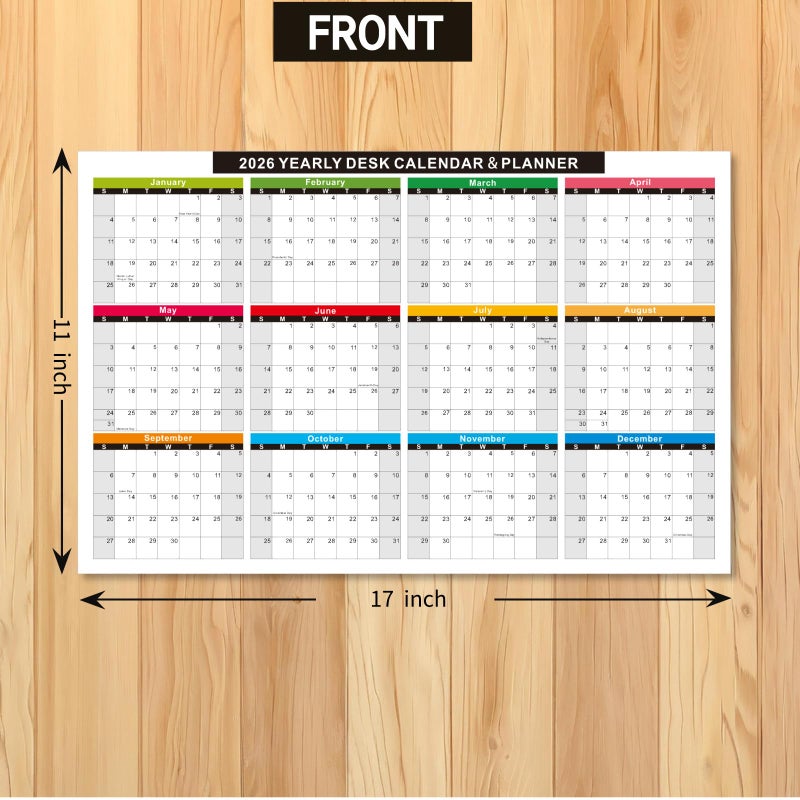 YvnShine 2026 Wall Desk Calendar 11x17 Inch, Reversible 2-Sided Horizontal or Vertical, 12 Month with Generous Block Space & Holidays Marked for Office, Home, School - 2 Pack (1 Laminated & 1 Cardstock) - Image 4