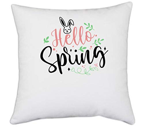 UDNAG White Polyester 'Spring | Hello Spring' Pillow Cover [16 Inch X 16 Inch] - Image 5