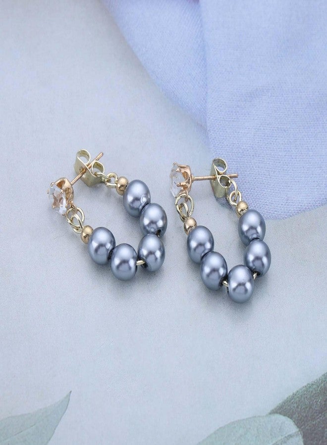 Yheakne Vintage Grey Pearl Hoop Drop Earrings Grey Pearl Dangle Earrings Tiny Rhinestone Stud Earrings Grey Pearl Bead Hoop Earrings Jewelry for Women - Image 4