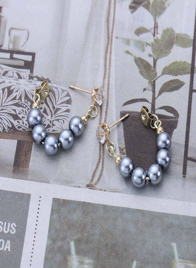 Yheakne Vintage Grey Pearl Hoop Drop Earrings Grey Pearl Dangle Earrings Tiny Rhinestone Stud Earrings Grey Pearl Bead Hoop Earrings Jewelry for Women - Image 3