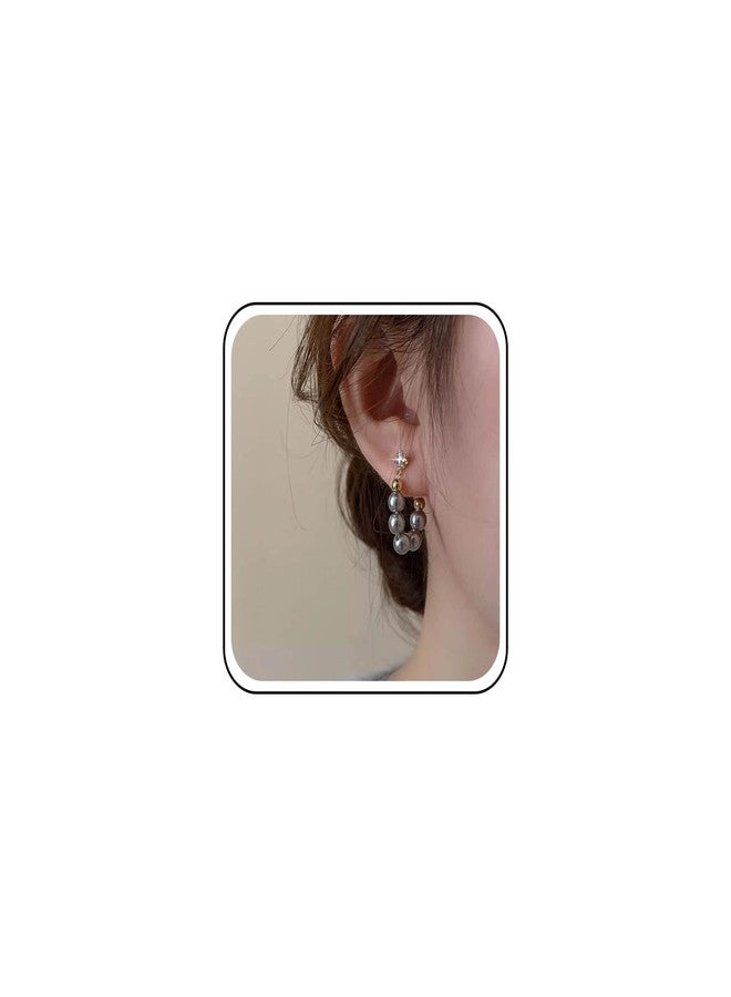 Yheakne Vintage Grey Pearl Hoop Drop Earrings Grey Pearl Dangle Earrings Tiny Rhinestone Stud Earrings Grey Pearl Bead Hoop Earrings Jewelry for Women - Image 1
