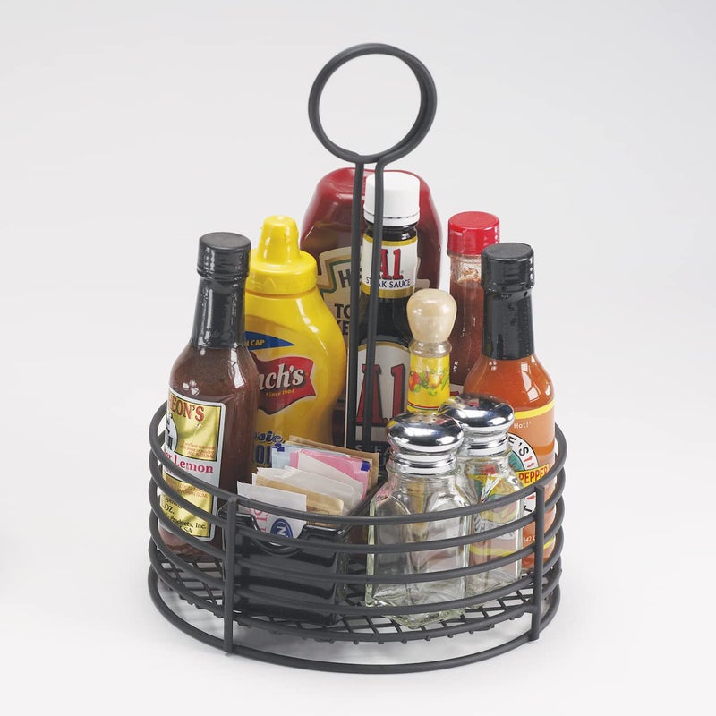 Get G.E.T. 4-31860 Black Round Stainless Steel Condiment Caddy Iron Teflon Coated Table Caddies Collection - Image 1