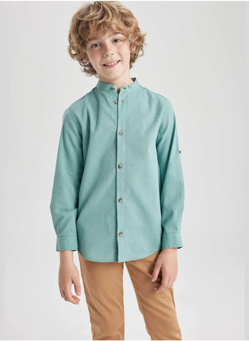 ديفاكتو Boy Stand- Up Collar Woven Long Sleeve Shirt