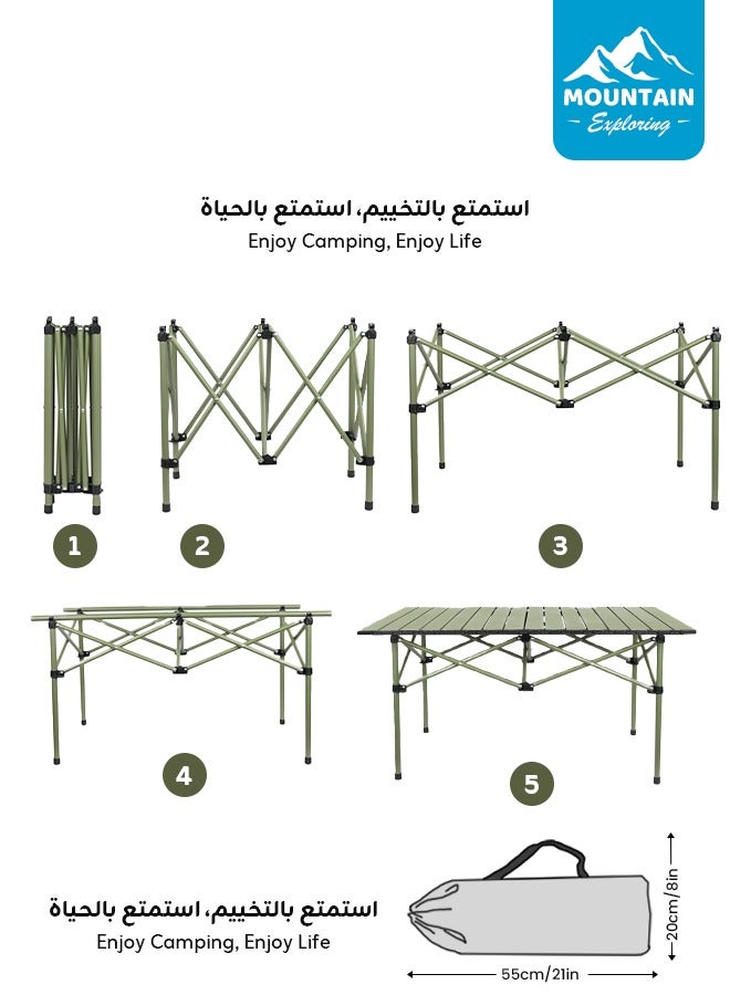 استكشاف الجبال طاولة تخييم محمولة قابلة للطي مع حقيبة حمل | تشطيب ممتاز مقاوم للخدش | قدرة تحمّل 180 كجم | آمنة وثابتة، مقاومة للماء والخدوش | مناسبة لوجبات العائلة/النزهات/الباربكيو/السفر، ‎95×55×50 سم - Image 4