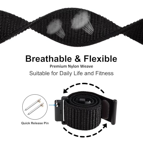 WOCCI 20mm Adjustable Nylon Watch Band, Quick Release Sport Loop Strap (Black) - Image 3