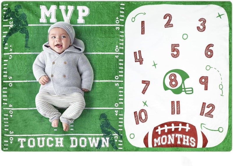 Gicoherero Football Baby Monthly Milestone Blanket Sports Month Blankets Growth Chart Nursery Swaddling Blankets Gift Ideas for Newborn Baby Shower Photography Background Prop Soft Plush - Image 1
