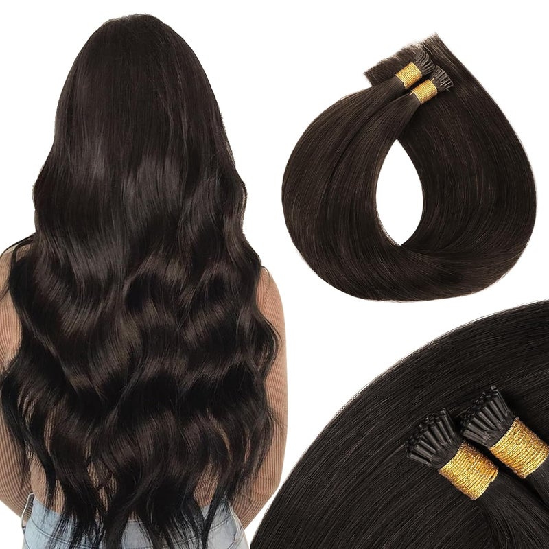 MAXITA I Tip Hair Extensions Human Hair,50g/100s Dark Brown 14 Inch Comfortable Wear, Invisible & Natural Cold Fusion, 100% Remy Human Hair Itip Keratin Hair Extensions