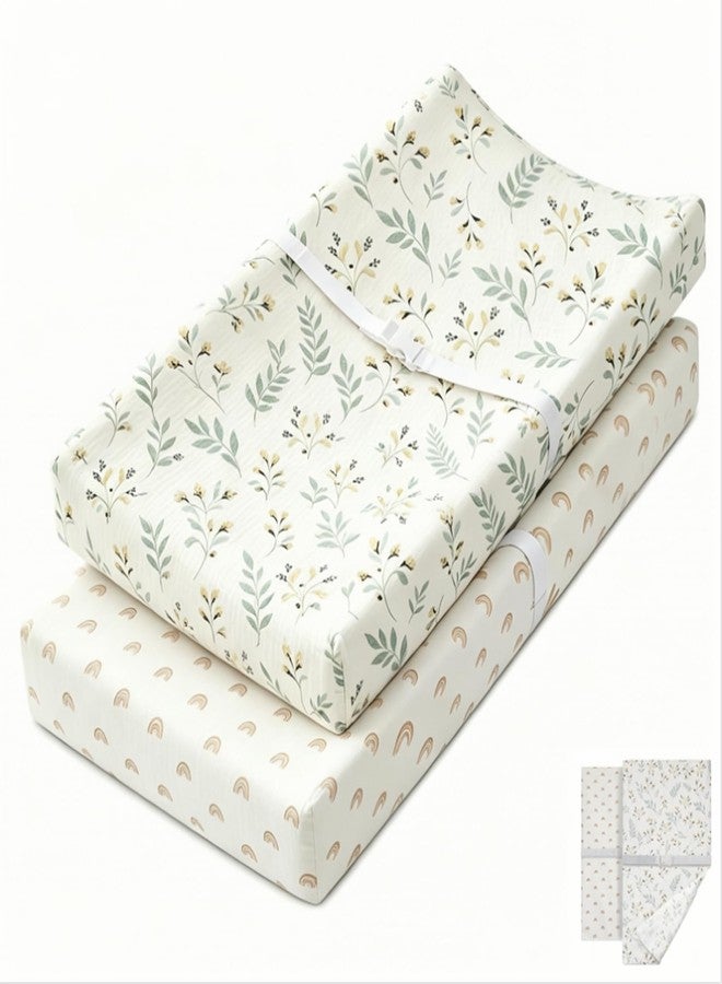 Runhike Changing Table Pad Cover Compatible with Davinci, Soft Breathable Muslin Changing Pad Cover for Baby Girls Boys, Nursery Changing Pad Covers Washable Diaper Changing Pad Cover, 2 Pack - Image 1