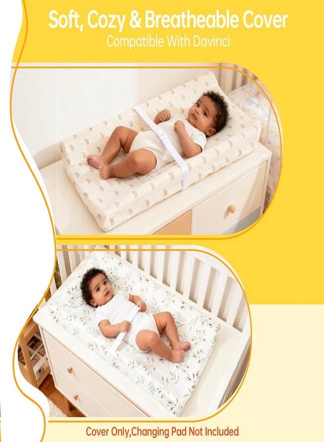 Runhike Changing Table Pad Cover Compatible with Davinci, Soft Breathable Muslin Changing Pad Cover for Baby Girls Boys, Nursery Changing Pad Covers Washable Diaper Changing Pad Cover, 2 Pack - Image 2