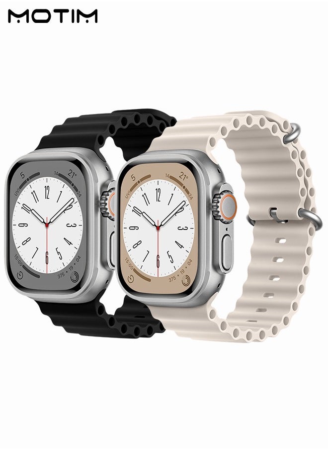 Motim - 2 Pack Ocean Band for Apple Watch Band 49mm 45mm 44mm 42mm Men Women Soft Silicone Adjustable Loop with Metal Buckle Sport Strap for Apple Watch Ultra/SE/series 10/9/8/7/6/5/4/3/2/1 - Image 1