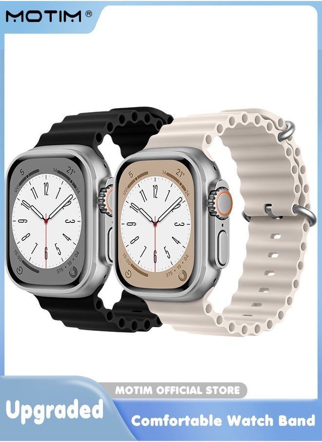 Motim - 2 Pack Ocean Band for Apple Watch Band 49mm 45mm 44mm 42mm Men Women Soft Silicone Adjustable Loop with Metal Buckle Sport Strap for Apple Watch Ultra/SE/series 10/9/8/7/6/5/4/3/2/1 - Image 1