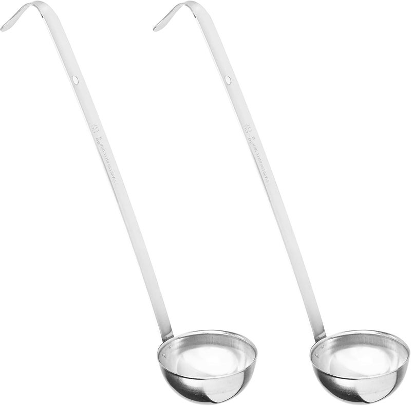 AUXBC 2Pcs 3oz Stainless Steel Soup Ladle, Long Handle Ladles with Pouring Rim for Cooking, Serving Soup, Sauce, Stew, Kitchen - Image 1