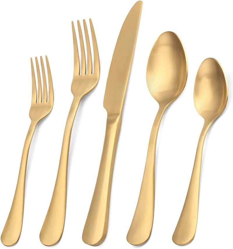 SHARECOOK Satin Finish 40Piece Stainless Steel Flatware Set Matte Gold Silverware Dishwasher Safe
