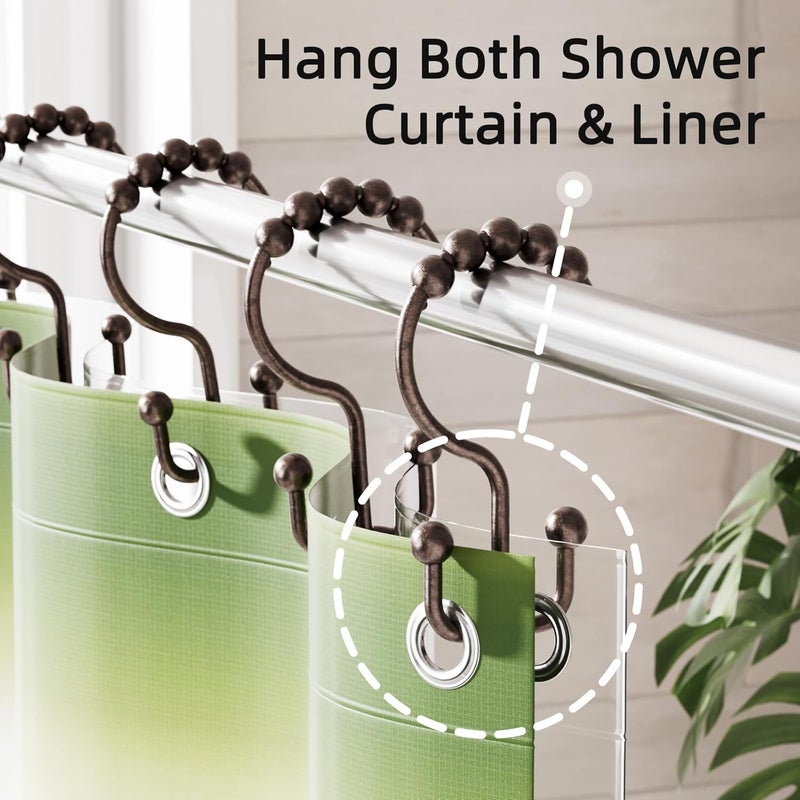 Amazer Shower Curtain Rings, Rust-Resistant Metal Double Shower Hooks for Curtain Rolling Shower Curtain Hooks Rings Shower Rings for Bathroom Shower Curtain Rod, Bronze, Set of 12 Rings - Image 4