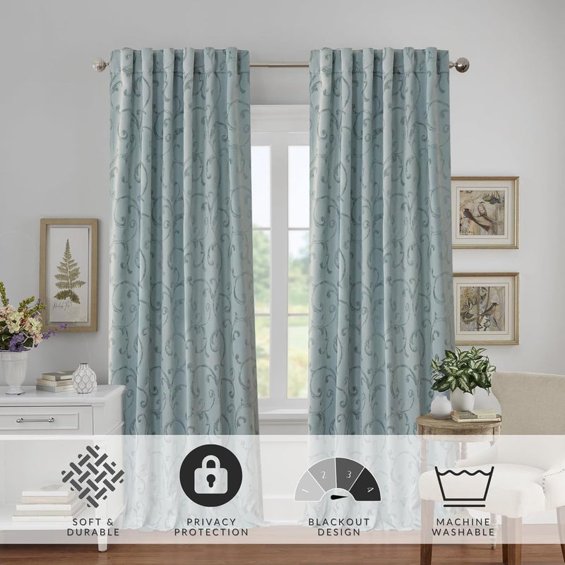 Elrene Home Fashions 26865901511 ستارة نافذة معتمة موفرة للطاقة مع جيب قضيب، لوحة منسوجة من الجاكار الملكي، 52 × 95 بوصة، أزرق، 1 - Image 2
