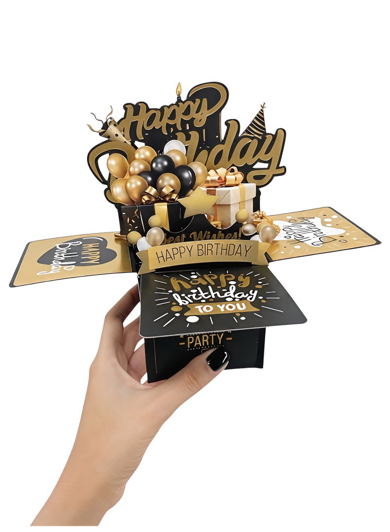 Aura Style 3D Pop Up Birthday Card, Luxury Black and Gold Greeting Card with Envelope and Note Card - Image 1