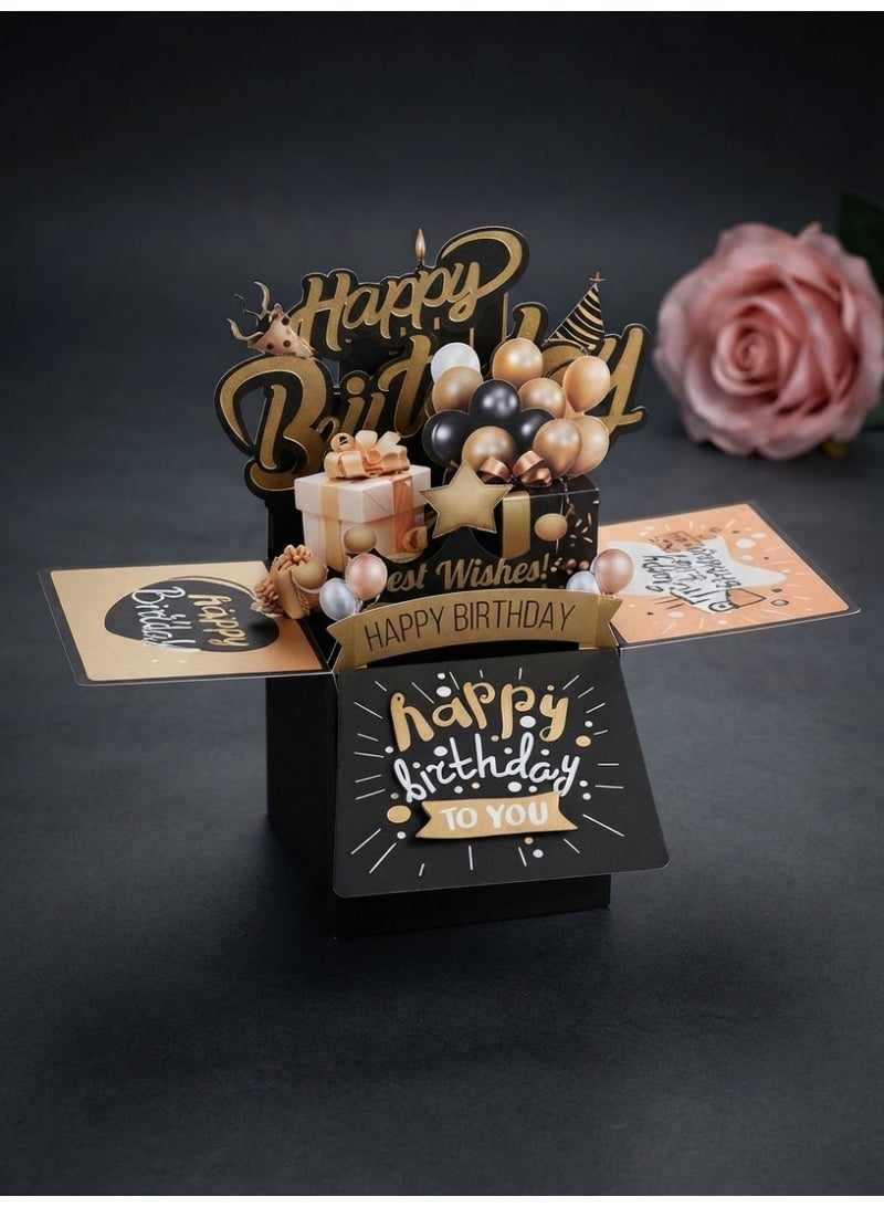 Aura Style 3D Pop Up Birthday Card, Luxury Black and Gold Greeting Card with Envelope and Note Card - Image 2
