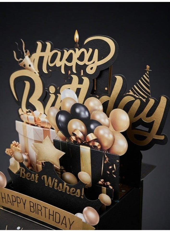 Aura Style 3D Pop Up Birthday Card, Luxury Black and Gold Greeting Card with Envelope and Note Card - Image 3