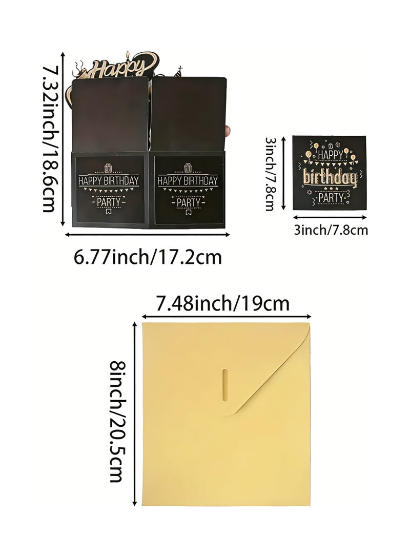 Aura Style 3D Pop Up Birthday Card, Luxury Black and Gold Greeting Card with Envelope and Note Card - Image 4