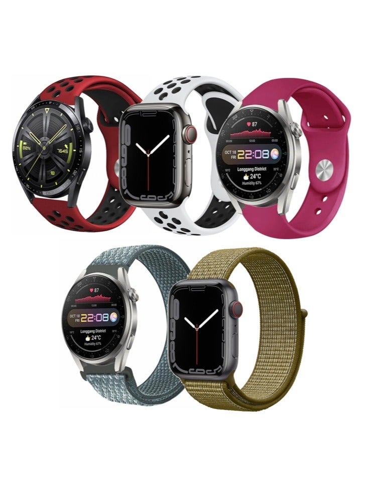 بيرفيي مجموعة من 5 قطع من اساور الساعات المتوافقة مع جميع اجهزة سامسونج، هواوي، امازفيت، فيت بيت و هونر مقاس السوار 22 ملم - Image 1