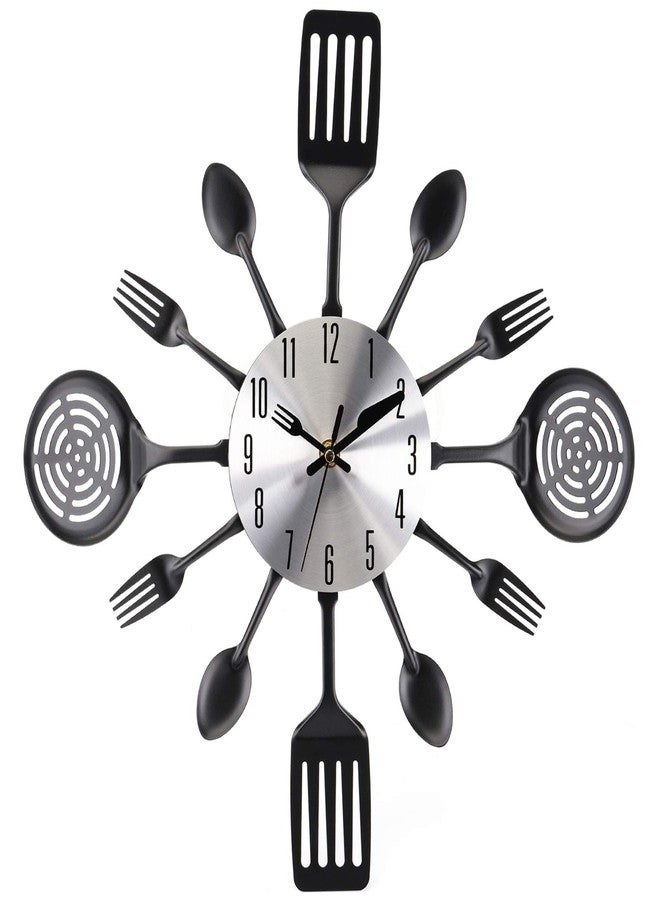 Hedume 16" Kitchen Wall Clock, Large Kitchen Cutlery Wall Clock with Spoons and Forks, 3D Removable Modern Creative Wall Decal Wall Sticker Room Home Decoration - Image 1