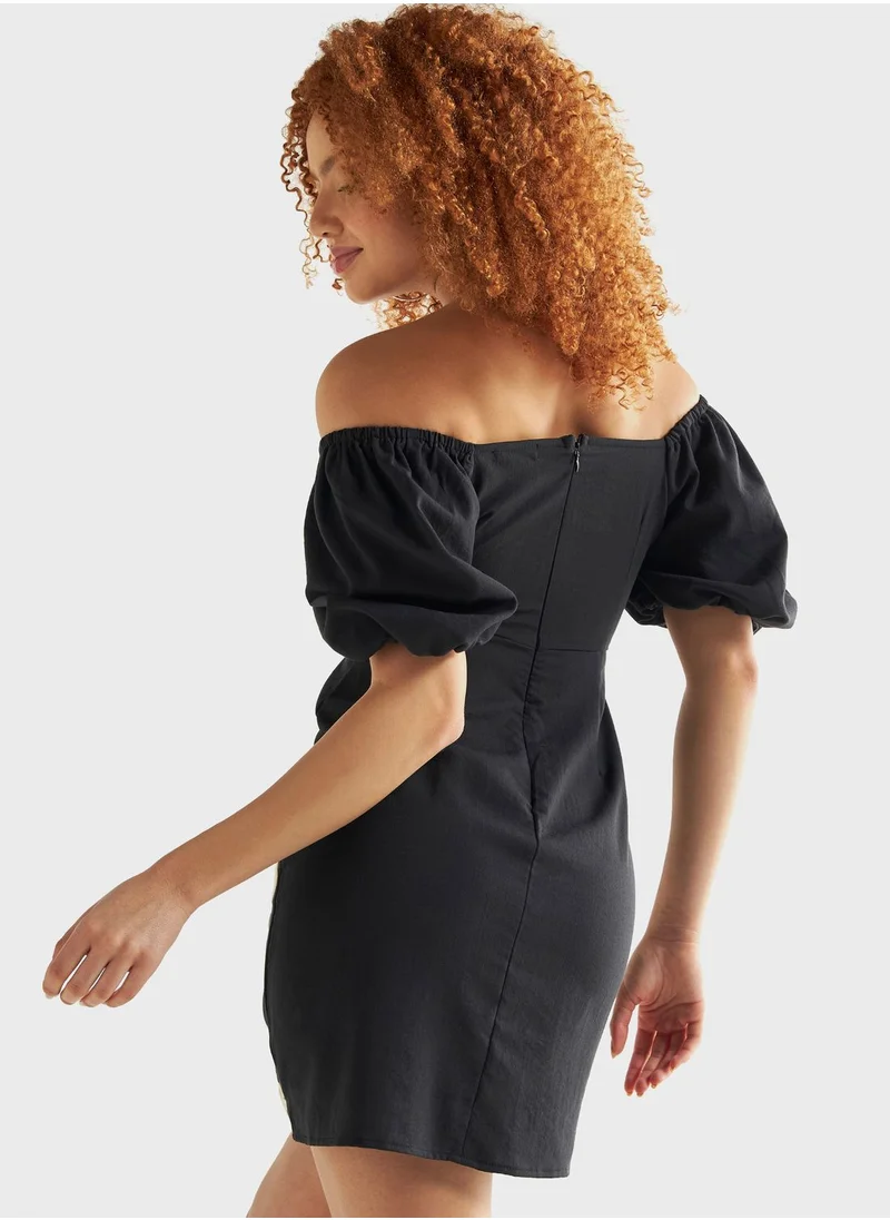 FAV Bardot Embroidered Cut Out Dress