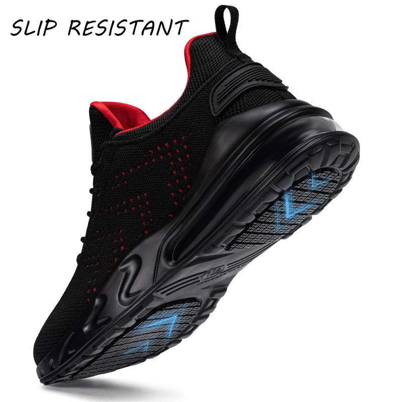 LARNMERN Men Non Slip Work Sneakers Water Resistant Food Service Zapatos Trabajo Antideslizantes Walking Shoes Waterproof Shoes Slip-on, Black Vermilion 11 - Image 3