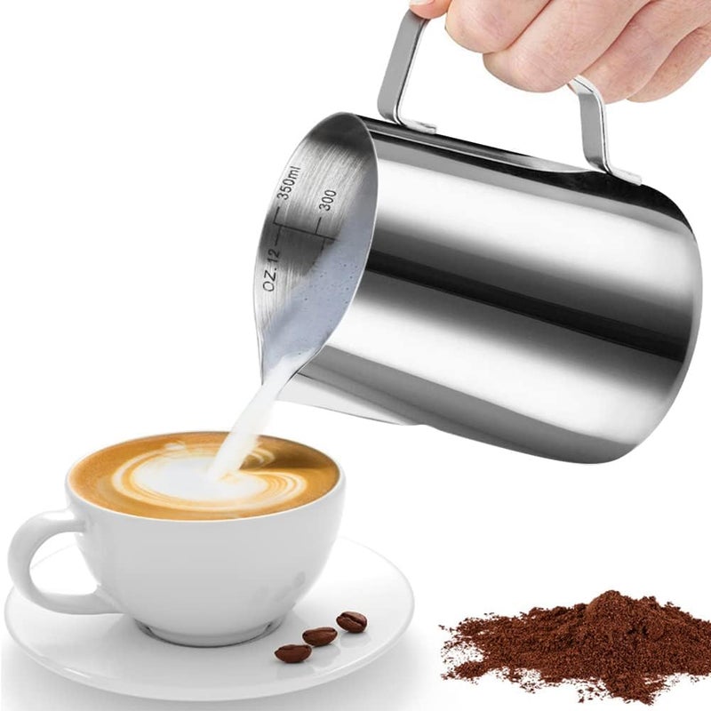 Stainless Steel Milk Frothing Pitcher Cappuccino Pitcher Pouring Jug Espresso Cup Creamer Cup for Latte Art, (300ML) - Image 1