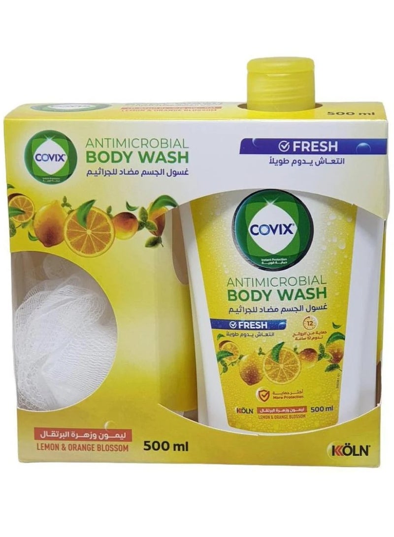 covix Antibacterial Body Wash with Lemon & Orange Blossom and Loofah 500ml