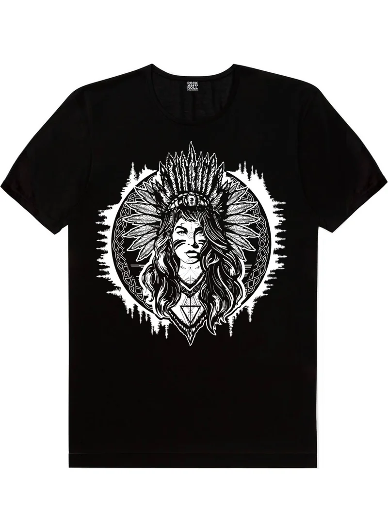 Rock&Roll Native American Girl Black Short Sleeve Men's T-Shirt