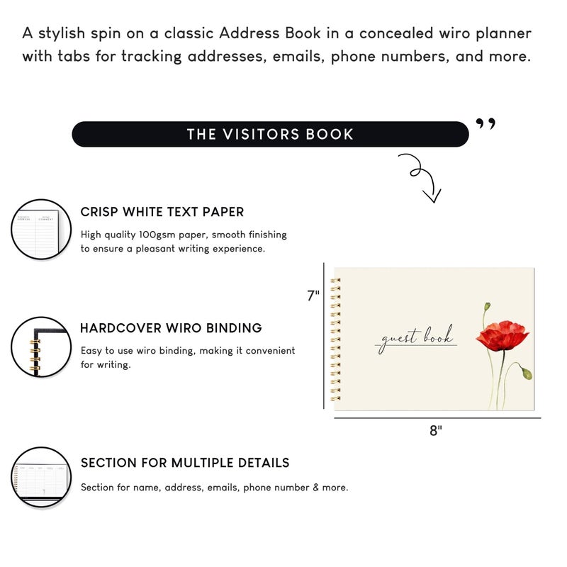 CHAARPAI Visitor Book – 8 x 12 Inches | Wiro Bound Guest Register for Hotels, Offices, Exhibitions, Boutiques & Business Use | Medium Size Visitor Log Book for Reception & Front Desk - Image 4