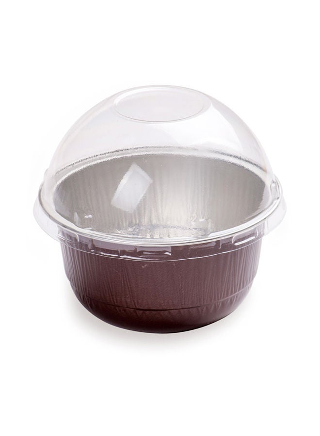 Restaurantware 5 Ounce Baking Cups with Lids, 100 Round Foil Baking Cups & Lids Perfect for Fancy Desserts, Appetizers, or Mini Snacks - Coffee Brown Cup with Clear Lid - Oven & Freezer Safe - Image 4
