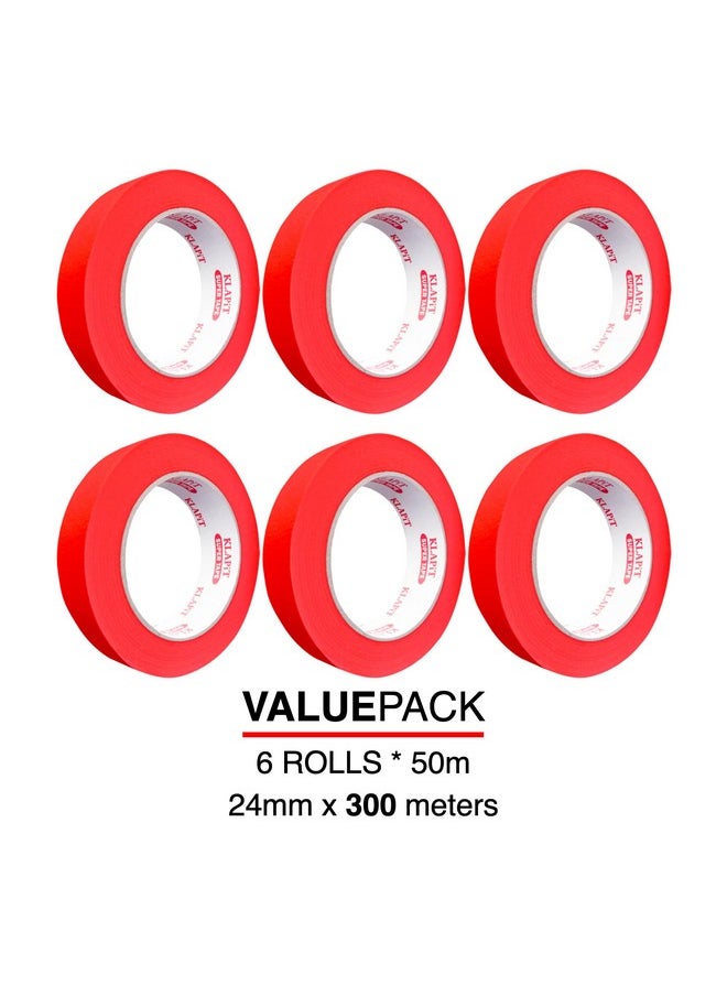 KLAPiT KLAPiT WATERPROOF: High Precision Masking Tape, Industrial Painter’s Tape, 24mm x 50m - Perfect for Automotive Refinish, Home, Arts, Crafts, DIY Projects & More! [Red, 6 Rolls]  - Image 2