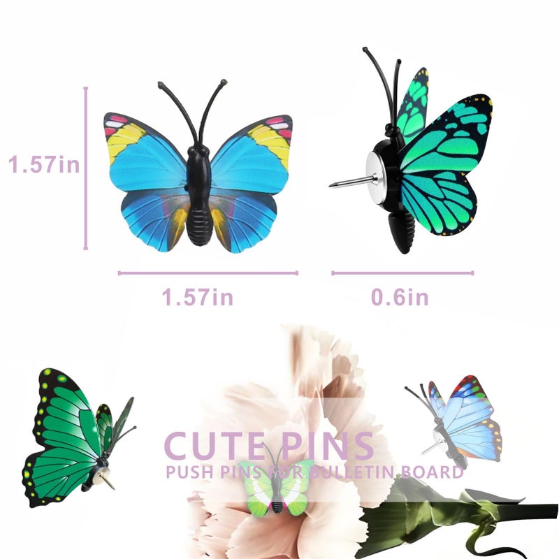 QEEGO Cute Butterfly Thumb Tacks (40 Packs) - Colorful Push Pins for Photo Wall, Cork Board, Bulletin Board Decorations, Random Pattern - Image 2