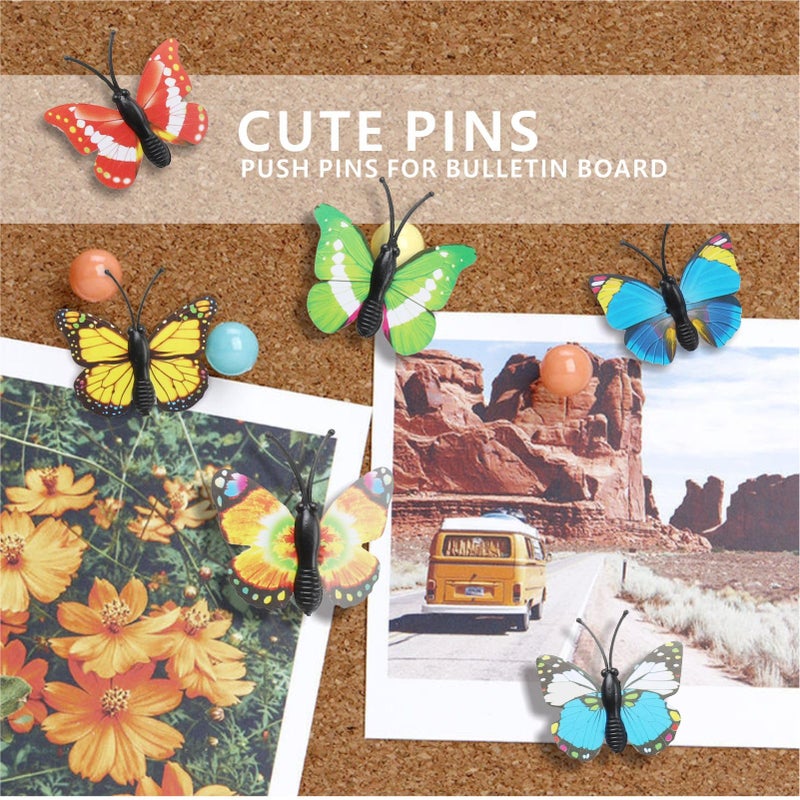 QEEGO Cute Butterfly Thumb Tacks (40 Packs) - Colorful Push Pins for Photo Wall, Cork Board, Bulletin Board Decorations, Random Pattern - Image 4
