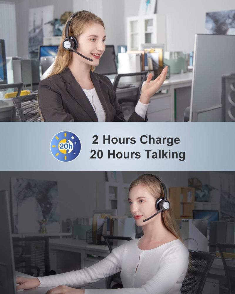 Link Dream Trucker Bluetooth Headset 20H Talktime Wireless Headset with 270Â°Rotatable Noise Cancelling Microphone USB Dongle for Online Meeting, Office Home, Call Center, Computer, Cell Phone (BH60) - Image 4