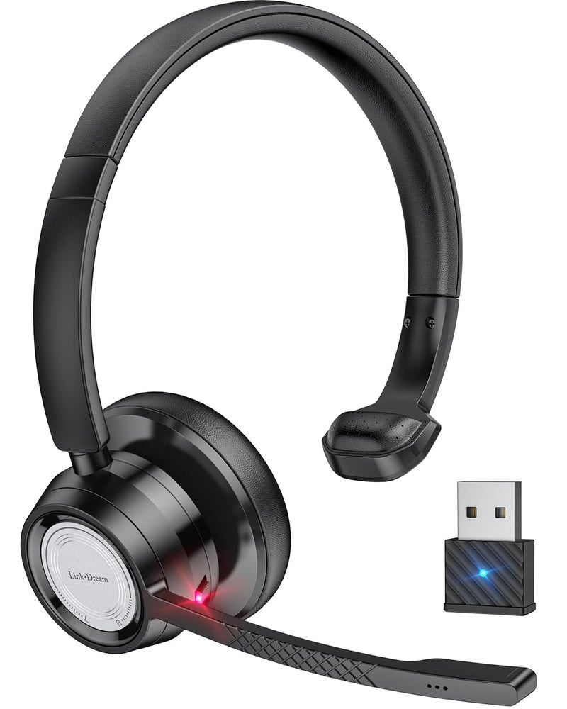 Link Dream Trucker Bluetooth Headset 20H Talktime Wireless Headset with 270Â°Rotatable Noise Cancelling Microphone USB Dongle for Online Meeting, Office Home, Call Center, Computer, Cell Phone (BH60) - Image 1