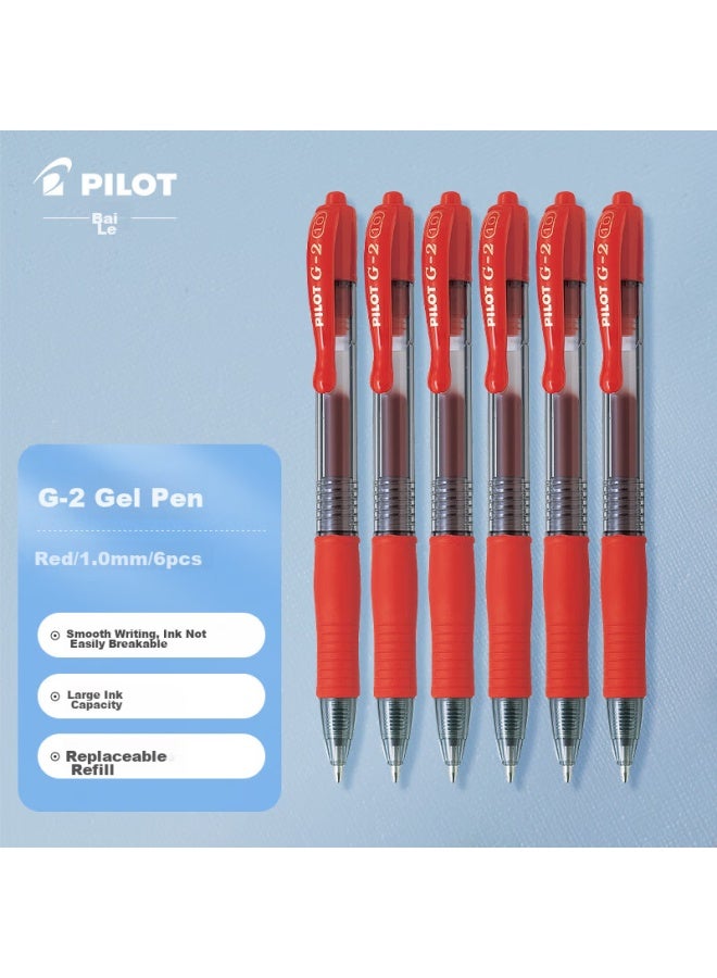 PILOT Retractable G2 Gel Pen, Bullet Tip, Signature Pen For Students, Exams, And Finance, Bl-g2 Red, 1.0mm, 6-pack - Image 1