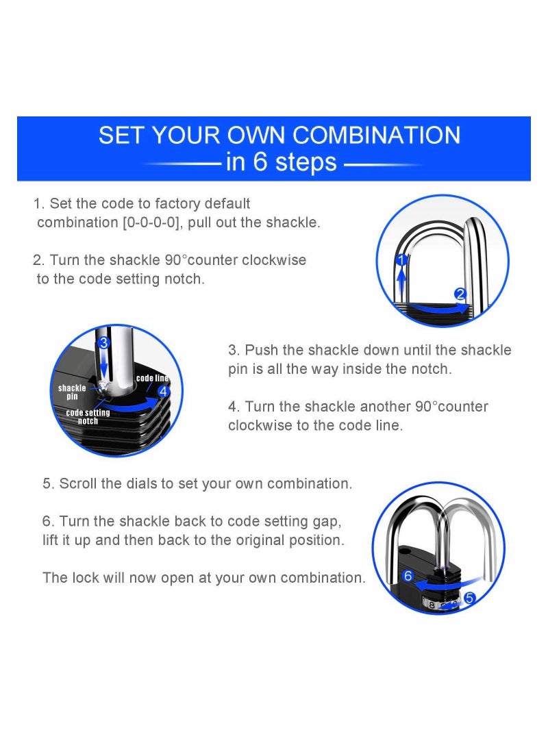 2 Pack Combination Lock Outdoor 4 Digit Padlock Waterproof for Indoor and Rustless Die-Cast School Gym Locker, Sports Hasp Storage, Fence, Gate, Case - Image 5