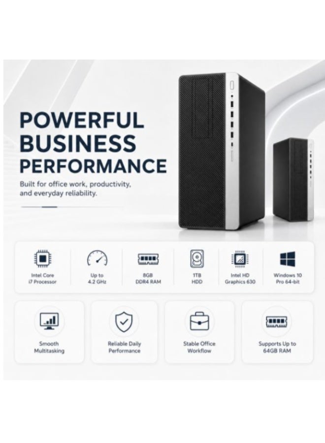 حاسوب مكتبي برجي بمعالج Core i7-8700 سداسي النواة، ذاكرة DDR4 سعة 8 جيجابايت، قرص HDD سعة 1 تيرابايت، رسومات Intel HD 630، Windows 10 Pro 64-Bit - Image 1
