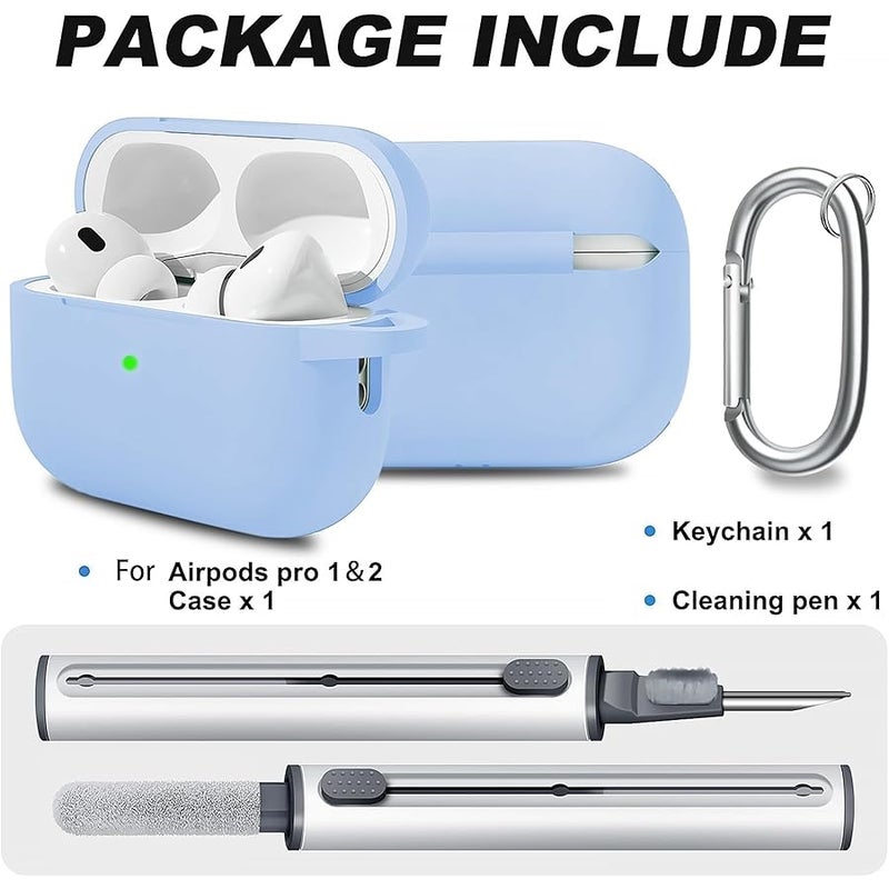 Woyinger WOYINGE for AirPod Pro Case Cover with Cleaner Kit, Soft Silicone Cover for AirPods Pro Case 2nd/1st Comes with Keychain for Women Men,Suitable Cases for Airpods Pro 2nd Generation Case Denim Blue - Image 2
