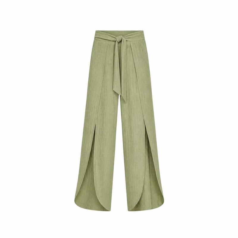 Women's Casual Drawstring Asymmetric Split Hem Joggers Yellow Green - Image 5